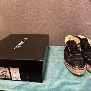 CHANEL Black and Beige Espadrilles